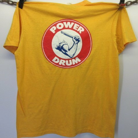 80s アメリカ製　オールド　Tシャツ L 　黄色　ドラム　80年代　USA古着　sy1981
