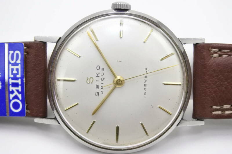 運輸大臣賞☆1958年製 SEIKO Unique Sマーク １５石　鶴印 手巻紳士腕時計 純正新品ベルト 稀少珍品