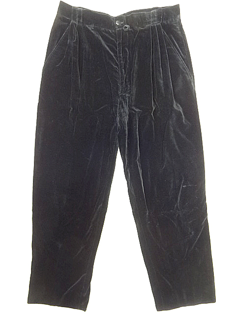 ジャンニヴェルサーチ 90S イタリア製 黒 ブラック ベロア ベルベット 2連 ベルト ループ タック デザイン スラックス パンツ 無地 サイズ