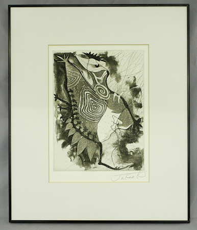 銅版画 夜空に舞い上がったアルカピオ　版画 エッチング　アクアチント　ドライポイント 　F2　17.5cm × 23.5ｃｍ　インテリア　中古