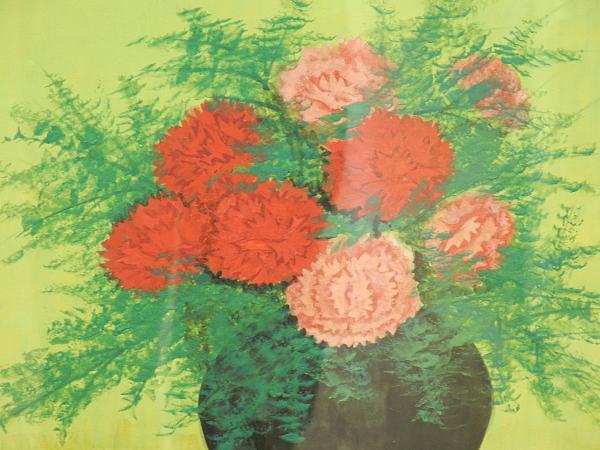磯野怜子 日本画 カーネーション 花　中古　インテリア　