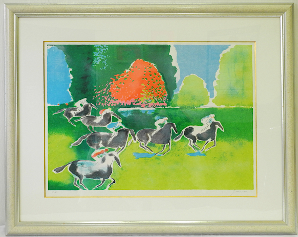 ポール・ギヤマン リトグラフ 『オートゥイユ の競馬』Paul Guiramand　15号 EA版　版画　インテリア　額入り　競馬　中古