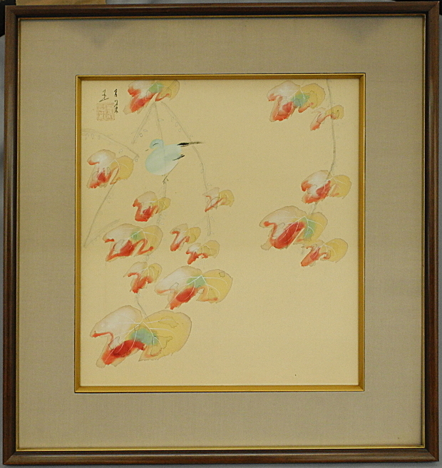 王 中国画 中国　絵画　中国美術　絹に彩色　　中古