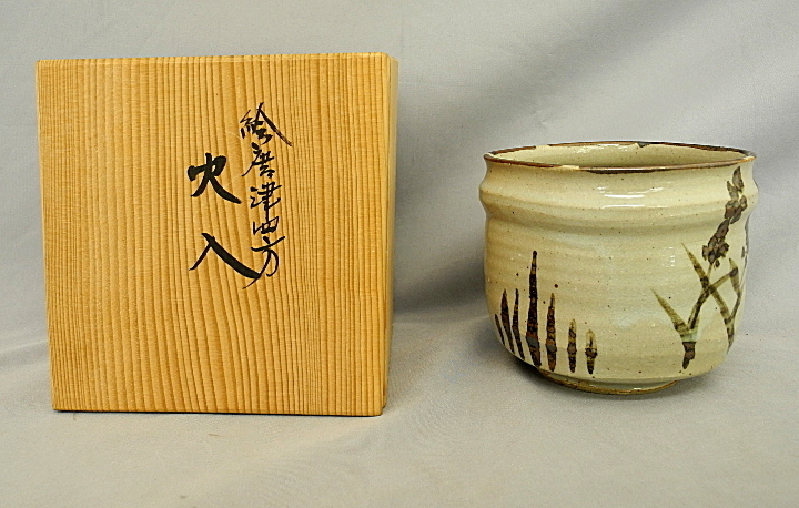 小峠葛芳 火入 絵唐津四方 丹山 葛芳 唐津焼　共箱　茶道具　KARATSU WARE 　made in Japan　中古品 煙草　