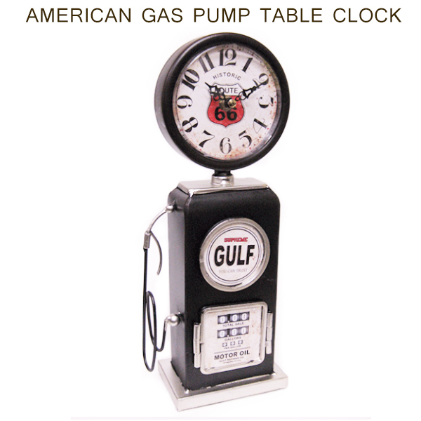ガスポンプ型 スタンドクロック 置時計 GULF（ガルフ ブラック）黒 ルート66 ガレージ 卓上 おしゃれ 西海岸風 インテリア アメリカン雑貨