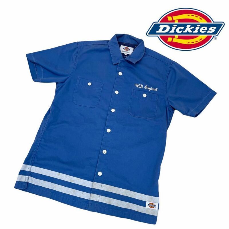 b175 Dickies ディッキーズ 半袖 シャツ 半袖シャツ ワークシャツ 作業着 トップス 羽織り ポリエステル65% 綿35% ブルー系 メンズ M