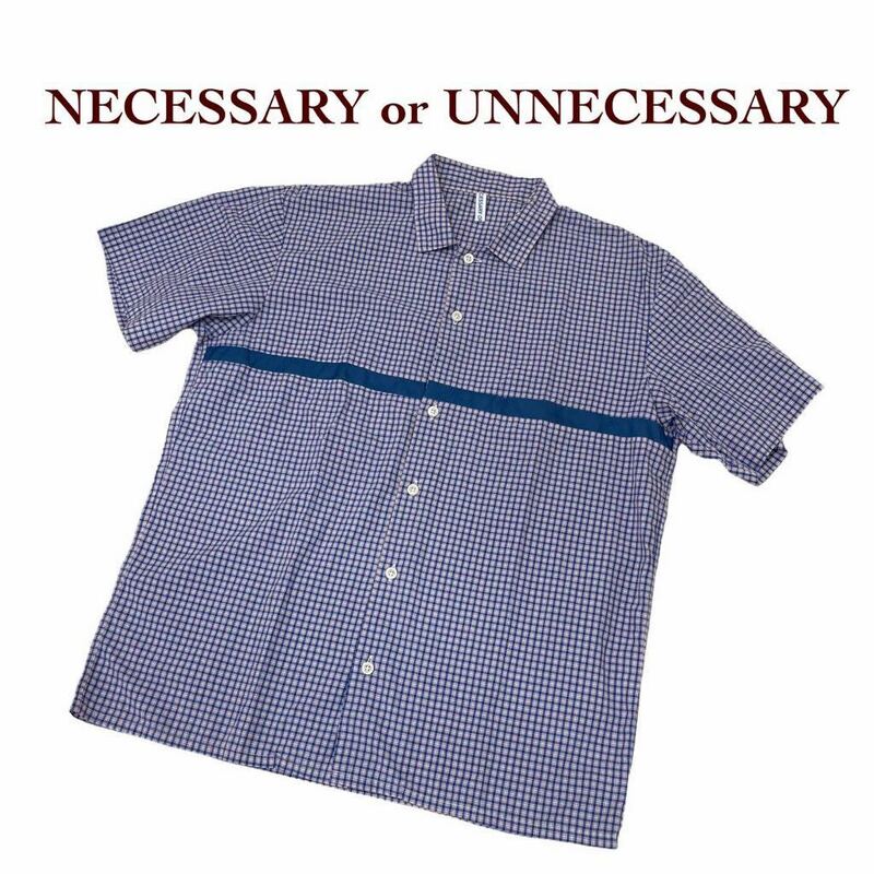 b251 NECESSARY or UNNECESSARY ネセサリーオアアンネセサリー 半袖 シャツ 半袖シャツ トップス カッターシャツ 綿 100% ブルー系 メンズ2