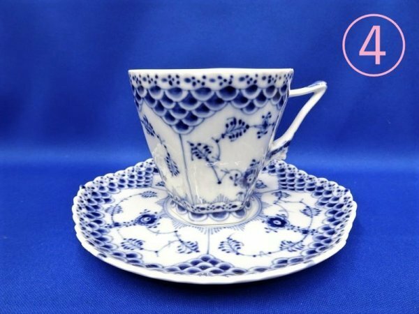 A01633★【未使用 保管品】ROYAL COPENHAGEN ロイヤルコペンハーゲン ブルーフルーテッド ダブルレース 顔付き コーヒーカップ ④ / 洋食器