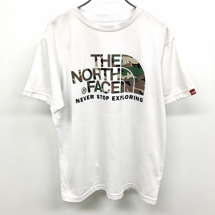 THE NORTH FACE ザ・ノースフェイス M メンズ Tシャツ カットソー 迷彩柄のロゴプリント ウッドランドカモ 丸首 半袖 ポリ100% ホワイト 白