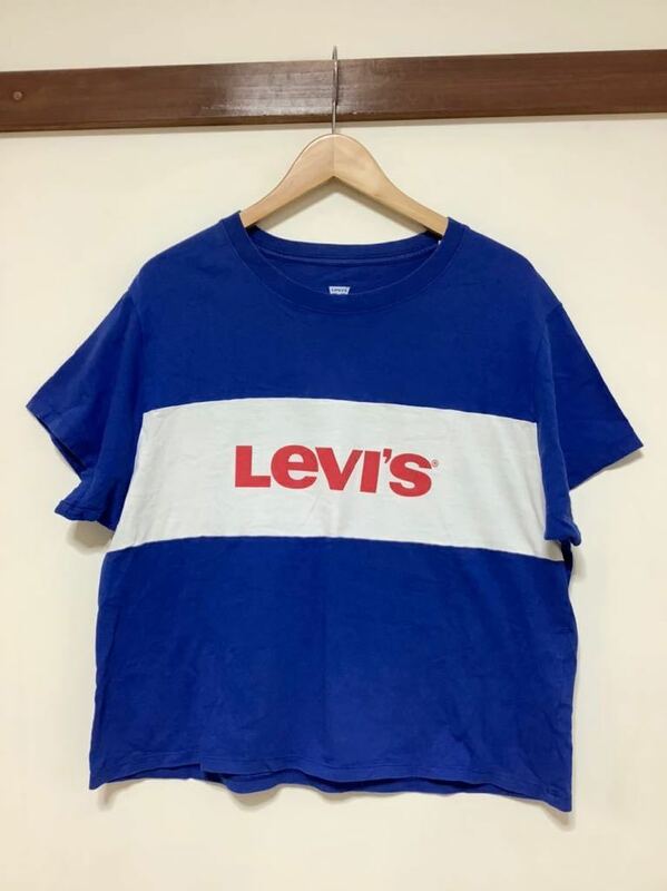 す997 Levi's リーバイス ショート丈 プリントTシャツ 半袖Tシャツ M ブルー レディース ゆったりめ