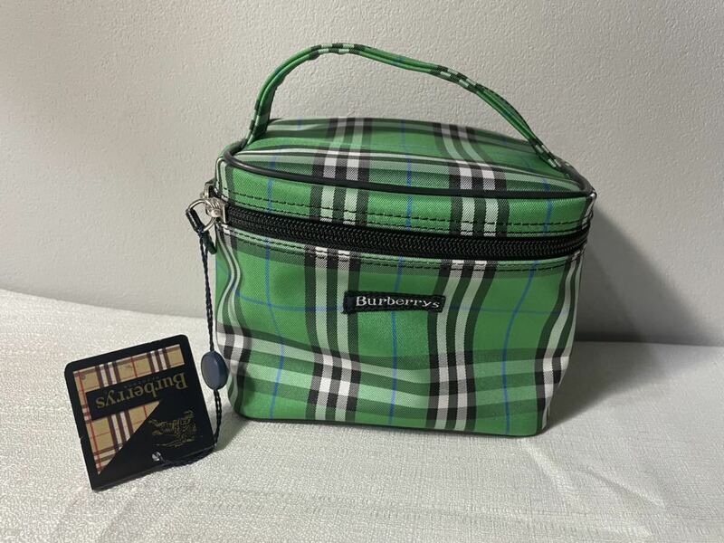 【希少】未使用Burberrysバーバリーポーチバッグ極美品緑グリーン鞄チェック