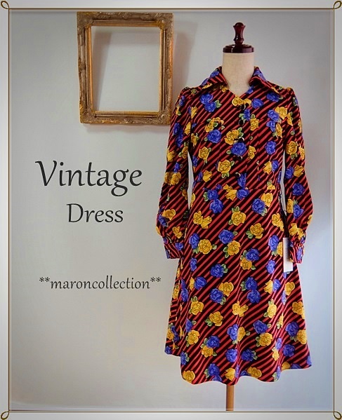 Vintage Dress * ヴィンテージ * 昭和レトロ ワンピース * 60s 70s 薔薇