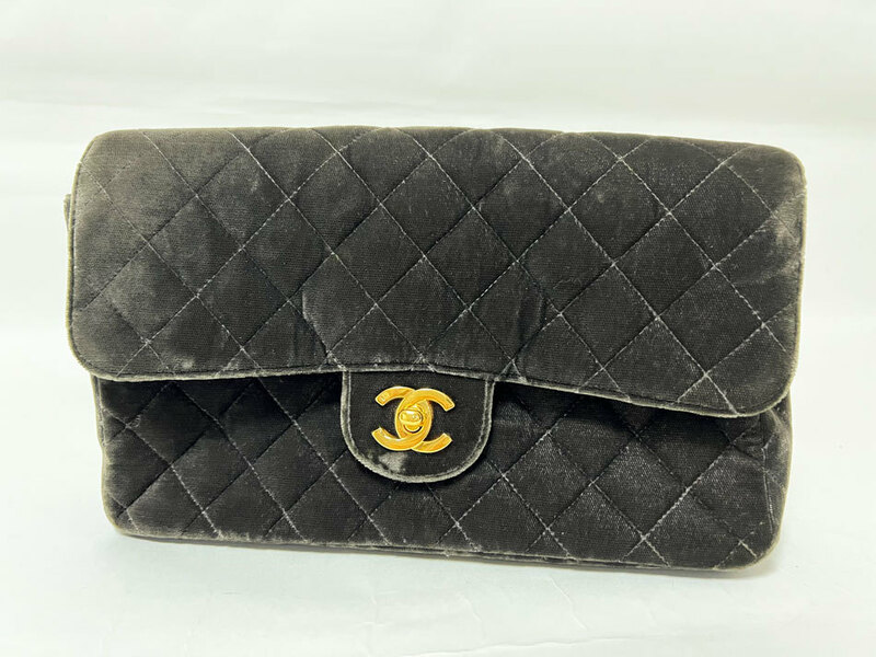 CHANEL シャネル マトラッセ リュック バックパック ベロア レザー ダークグレー ブラック ゴールド金具 ヴィンテージ 37番 1995年