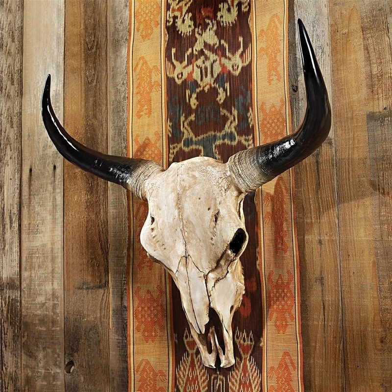 牛の頭蓋骨 スカル ウエスタン風オブジェ壁掛け剥製置物骨ウォールデコ壁飾り骨格彫像壁装飾雑貨ロングホーンハンティングトロフィー小物