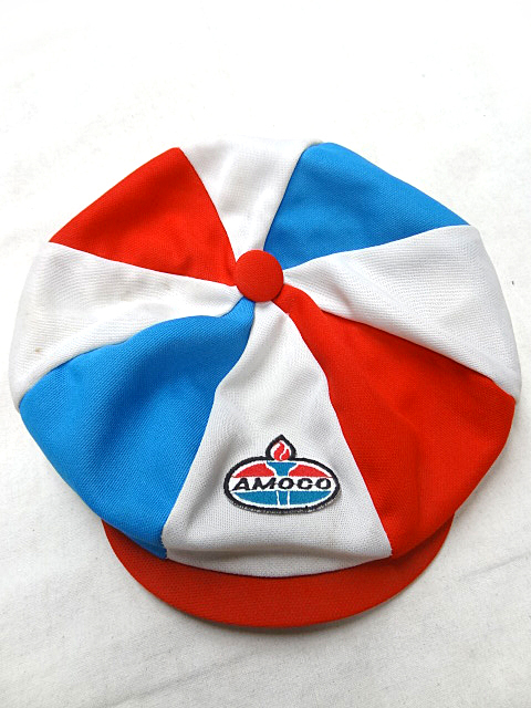 ビンテージ AMOCO アモコ 希少 60S 70S トリコロール 3色 カラー キャスケット 赤 白 青 ワッペン USA オイル 企業 ハット 帽子 キャップ
