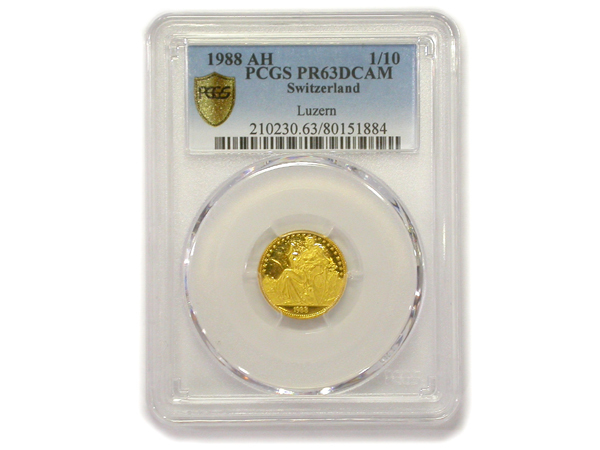 【BSJJ】スイス ルツェルン1988 嘆きのライオン金貨1/10oz PR63 プルーフ63 ディープカメオ 最上位クラス 本物