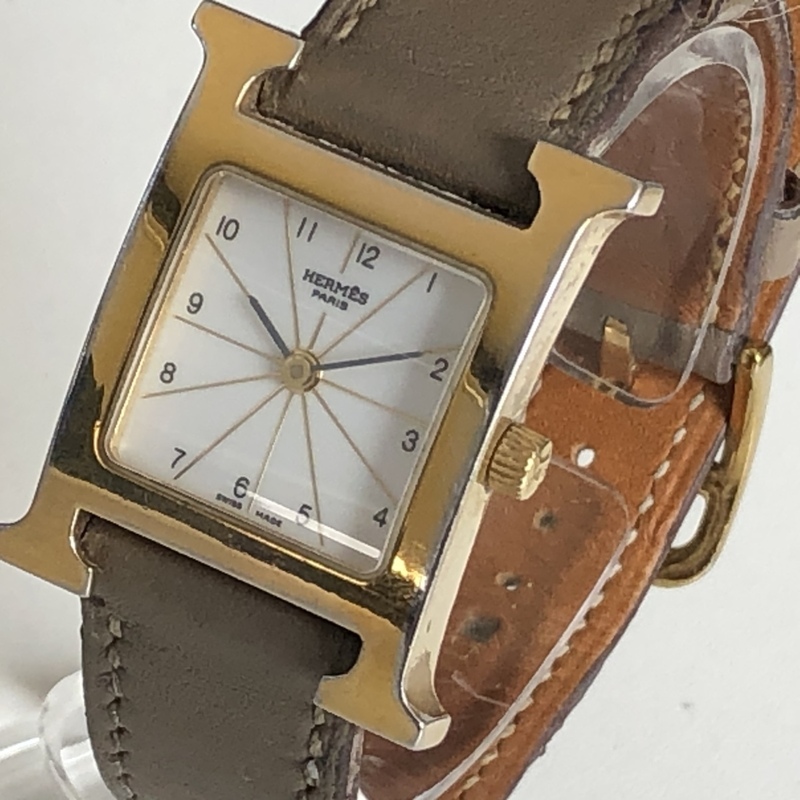 ●HERMES エルメス Hウォッチ HH1.201 エトープレザー 腕時計 レディース　ゴールド