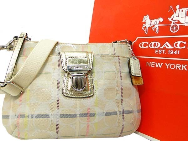 ●本物 コーチ COACH シグネチャー ショルダーバッグ ベージュ系