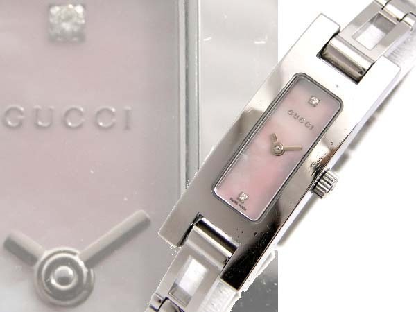 ●本物 GUCCI グッチ 3900L SS 2Pダイヤ ピンクシェル文字盤 レディース腕時計 ウォッチ 電池新品 クォーツ