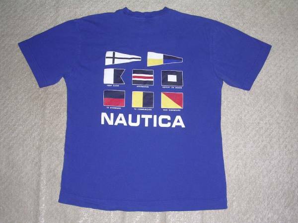 90s ノーティカ NAUTICA プリントTシャツ M 青 vintage セーリング ヨット