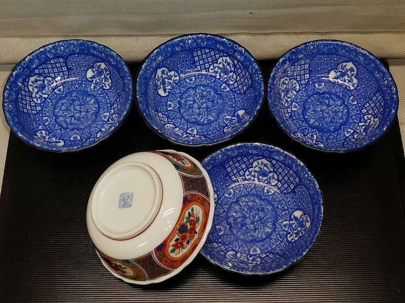 ●藍窯 染付 色絵 小鉢 深鉢 4客 和皿 中鉢 和食器●