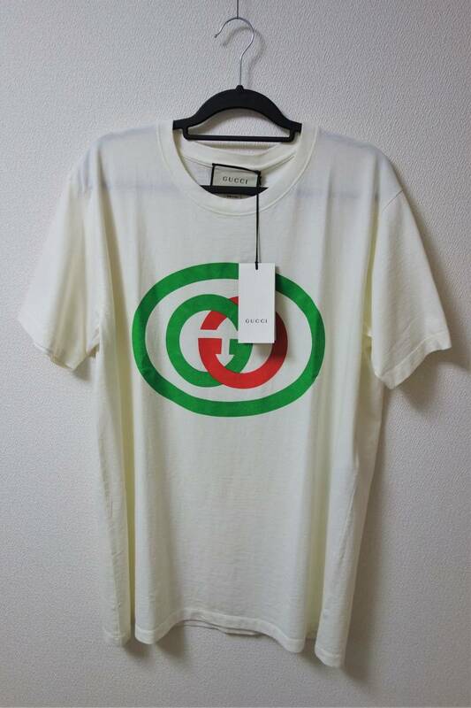 定価８万円 タグ付き未使用品　グッチ(GUCCI)　インターロッキングＧ　プリント　オーバーサイズ　Ｔシャツ　Ｍ(175/96)　白