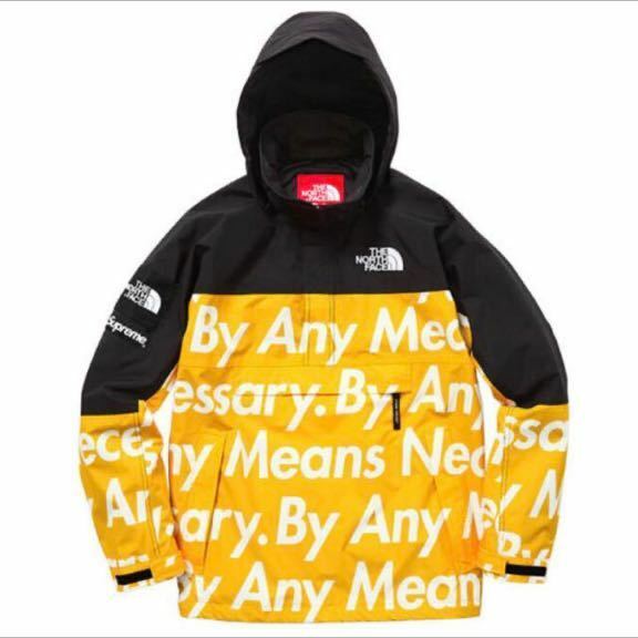 Supreme North Face By Any Means 文字Pullover 総柄 Yellow イエロー マウンテンパーカー シュプリーム S 黄色 15aw アノラック ノース