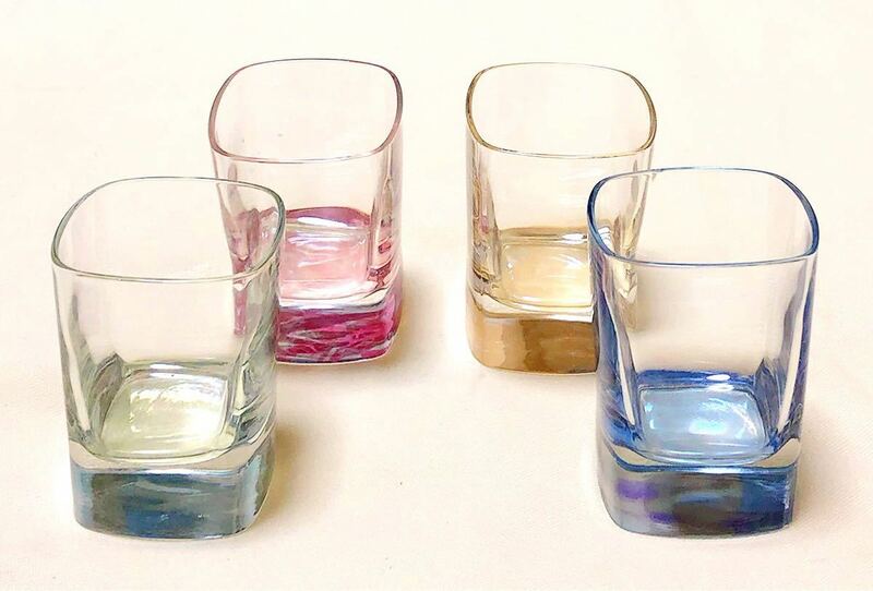 ガラス製　4色ロックグラス　ショットグラス　冷酒グラス