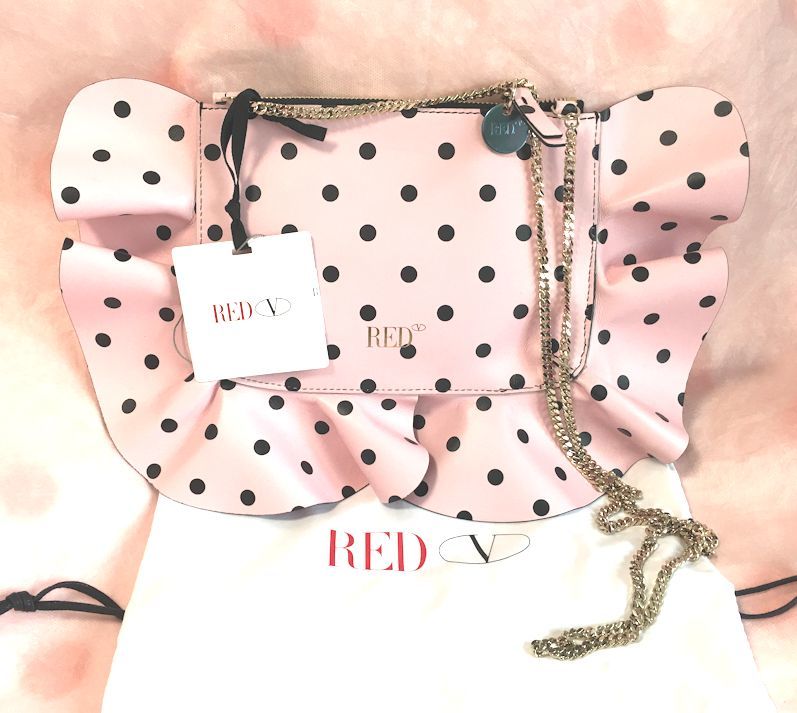 最終価格★RED V ヴァレンティノ★フリル・レザー・ゴールドチェーン・ショルダー・クラッチ・2way・バッグ・ピンク×ブラック★未使用
