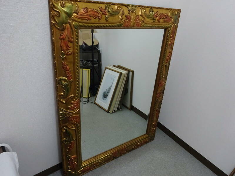 ■□ゴールドフレーム　スタンドミラー　大型　デザインミラー　　姿鏡　全身鏡　ドレッサー　壁掛け鏡　□■