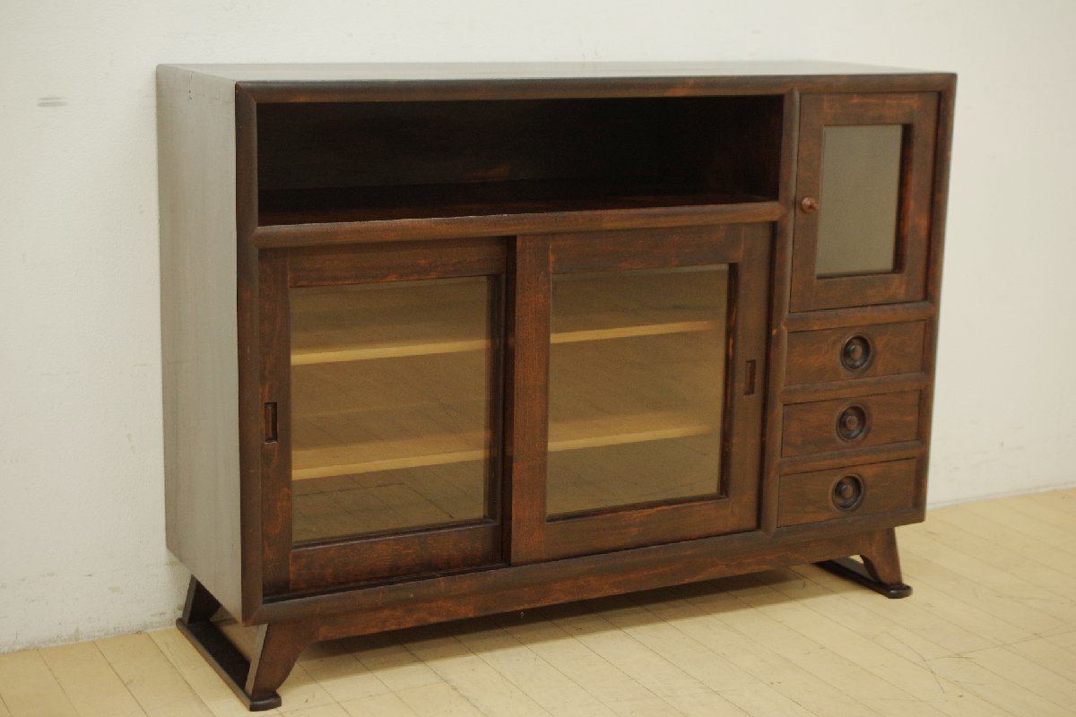 松本民芸家具 ミズメ桜無垢材 #90型 茶箪笥 サイドボード キャビネット カップボード 和家具 和モダン 古民家 古家具 ミズメ桜無垢材