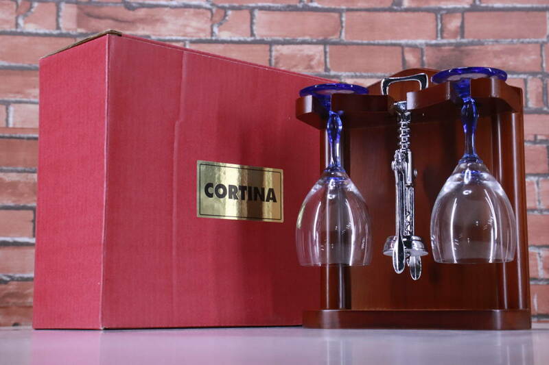 未使用! 展示品 ワイングラス2個セット CORTINA 長期保管品 専用木製ケース付き 現状品■(Z2679)
