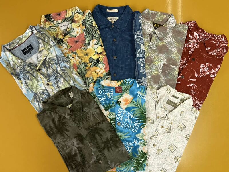 ◆ USA古着卸 美品 半袖 ハワイアン アロハシャツ XL 8枚 セット まとめ売り 総柄 柄シャツ コットン シルク レーヨン 大きいサイズ