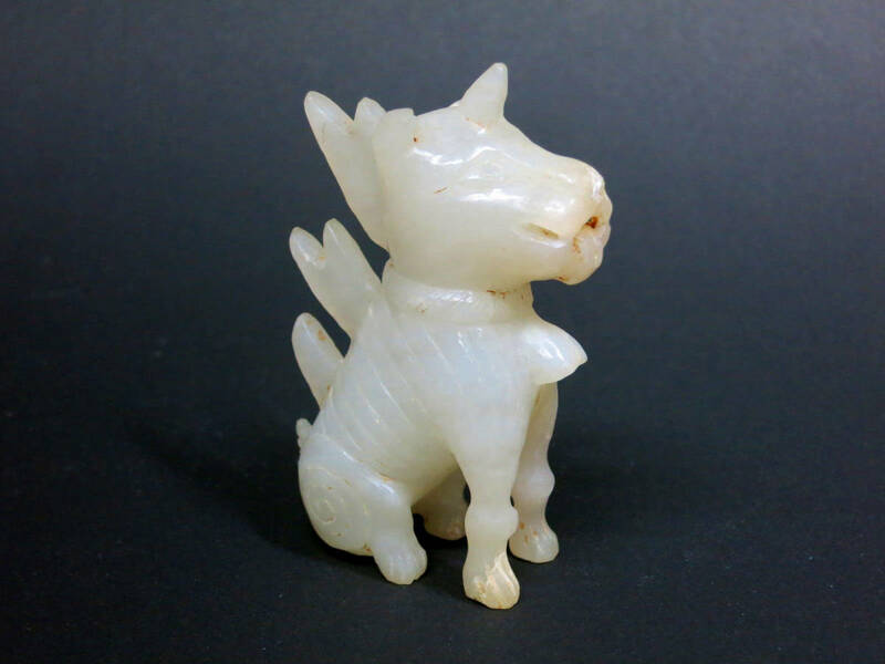 [大幸]　中国美術　古玉神獣　置物　狛犬　獅子　動物　歴史的　発掘品　遺跡品　副葬品　唐物古玩　白玉