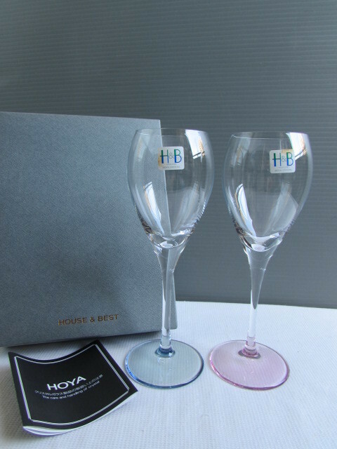 HOYA クリスタル H&B■ワイングラス ブルー＆ピンク ペア ホヤクリスタル