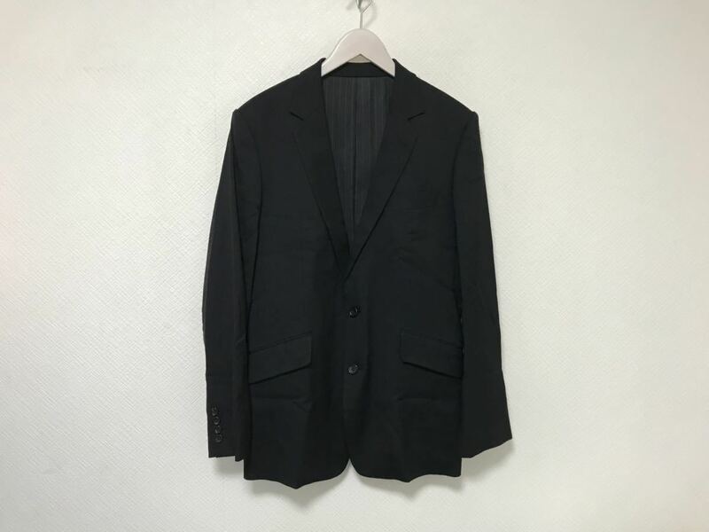 本物シェラックSHELLACウールシルクテーラードジャケットビジネススーツアメカジメンズ50黒ブラック日本製XL