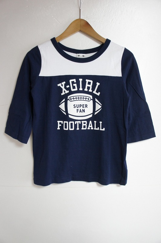 X-girl エックスガール フットボールTシャツ 五分袖 カットソー 紺白 ネイビー ホワイト サイズ2 0591114 529M