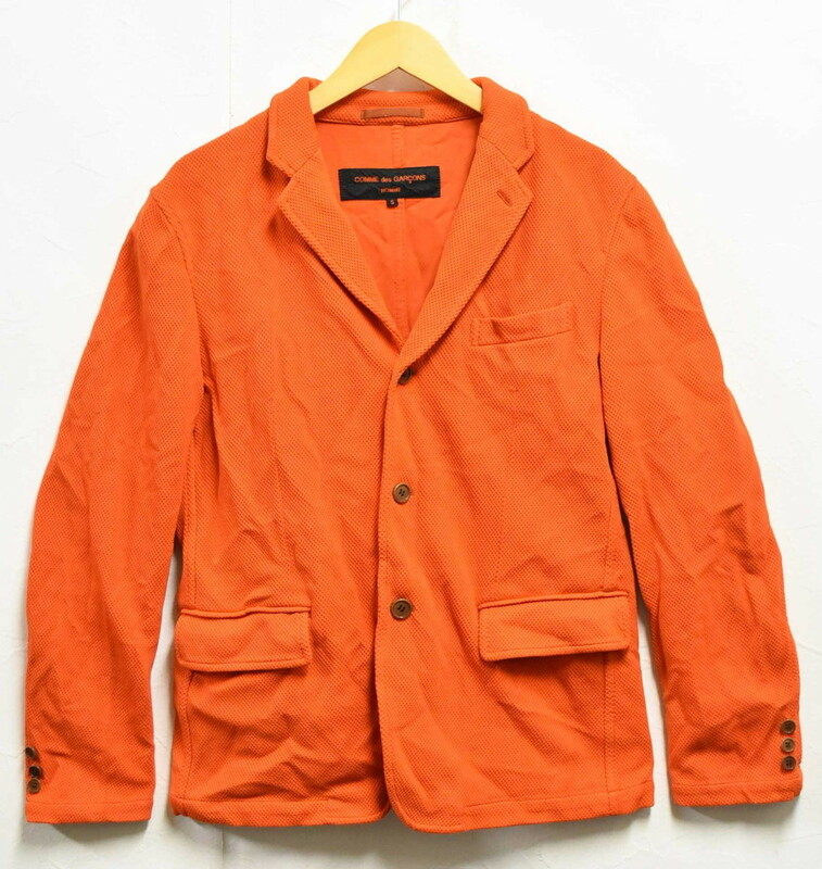 2000年代 日本製 コム・デ・ギャルソン オム メッシュ テーラードジャケット 3つボタンオレンジ メンズS(31977