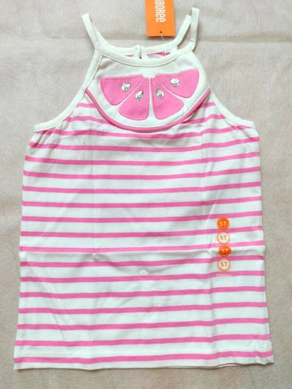 新品 ジンボリー Gymboree ボーダー キャミソール タンクトップ フルーツ カットソー Tシャツ サイズ5T ( 5歳用 XS-s 100‐110 )