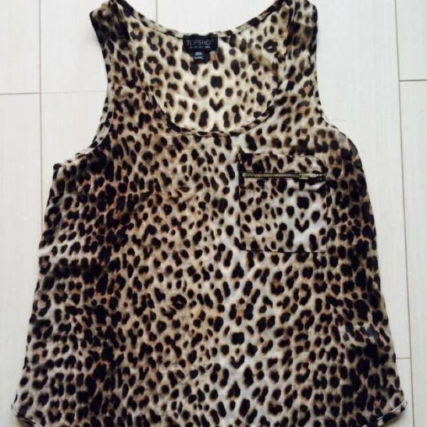 TOP SHOP Leopard Nosleeve ヒョウ柄 ノースリーブ トップショップ レオパード 豹 ジップ ポケット ナイロン ジッパー フリーズ BEAMS