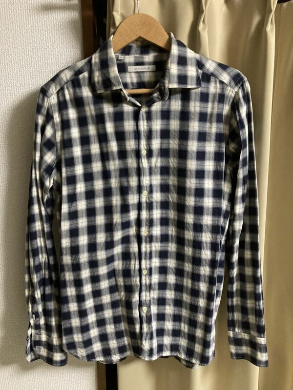 【ほぼ未使用】GUY ROVER ギローバー チェックシャツ 白 ネイビー Mサイズ 40 15 3/4