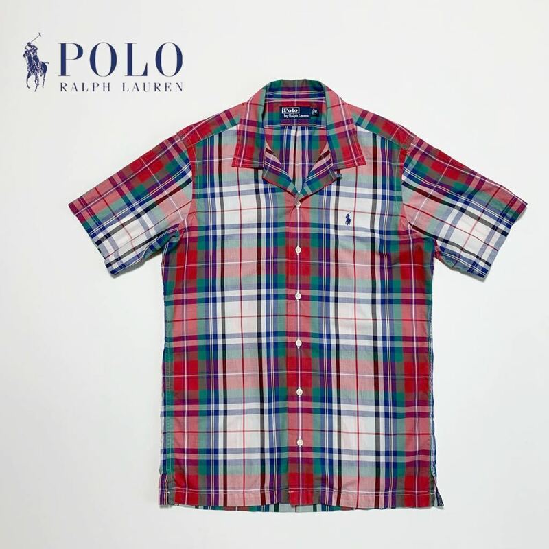 ☆美品 ポロ ラルフローレン Polo Ralph Lauren マドラス チェック オープンカラー シャツ size M 古着 vintage ビンテージ 90s 開襟シャツ