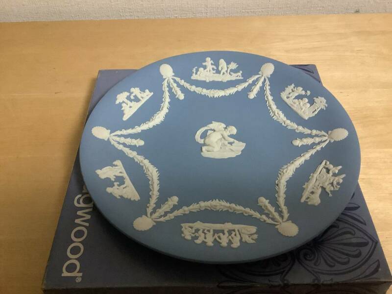 アンティーク　Wedgwood Jaser(Pale Blue)CUPID CAKE PLATE ウエッジウッド　ジャスパー　ケーキプレート　天使　イギリス製　送料無料