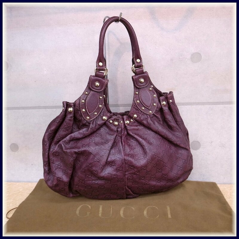 T6187 【本物保証】GUCCI グッチ グッチシマ レザー トートバッグ ショルダーバッグ パープル 