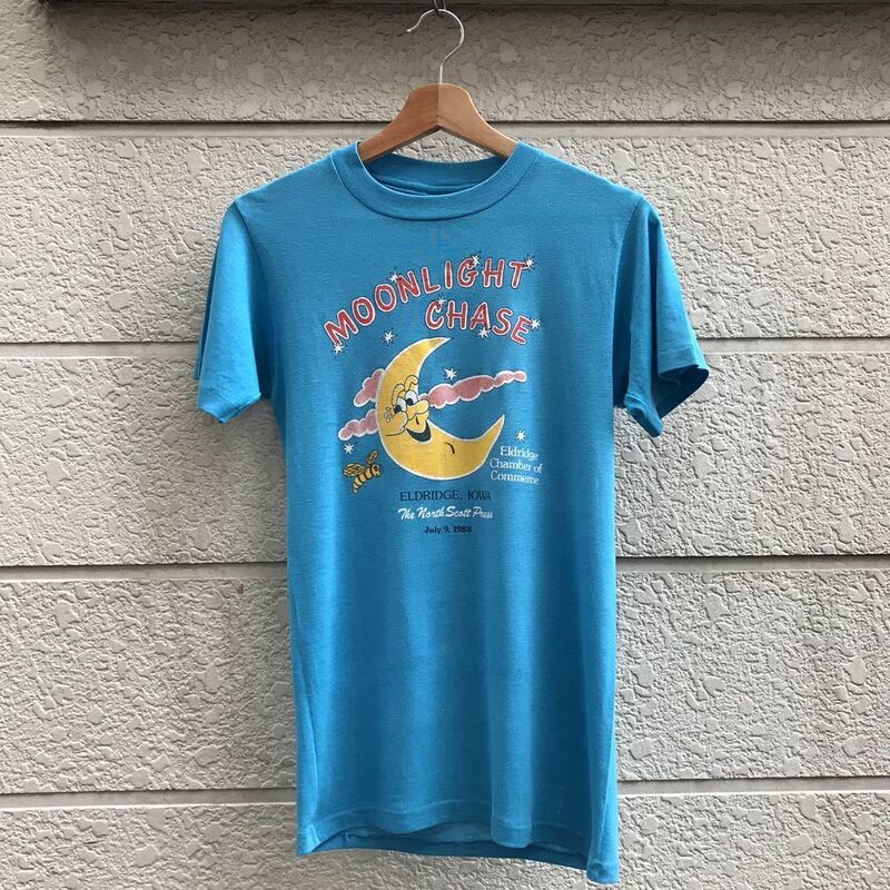 80s USA製 キャラプリント Tシャツ MOONLIGHT CHASE 蜂 Hanes ヘインズ 1988 シングルステッチ アメリカ製 古着 ヴィンテージ vintage S