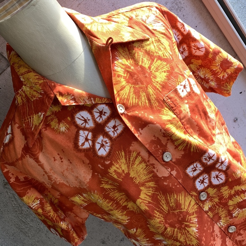 U.S Used Vintage Clothing Aloha Shirt 70's KIMO'S アメリカ古着 ビンテージ アロハシャツ 70年代 キモズ ポリネシアン M 染め柄 ウッド