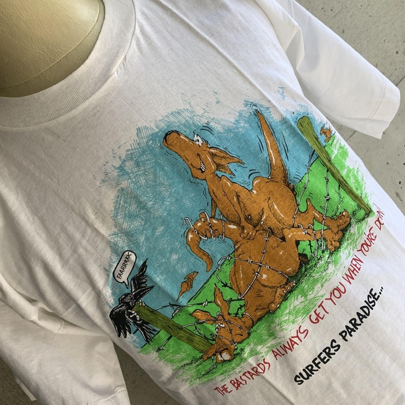 U.S Used Clothing Australia Kangaroos illustration T-Shirt アメリカ古着 オーストラリア カンガルー イラスト Tシャツ L size ホワイト