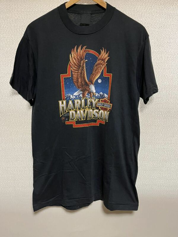 HARLEY　DAVIDSON　ハーレーダビッドソン　半袖　Tシャツ　3D　EMBLEM　ビンテージ　1987　80s　サイズXL