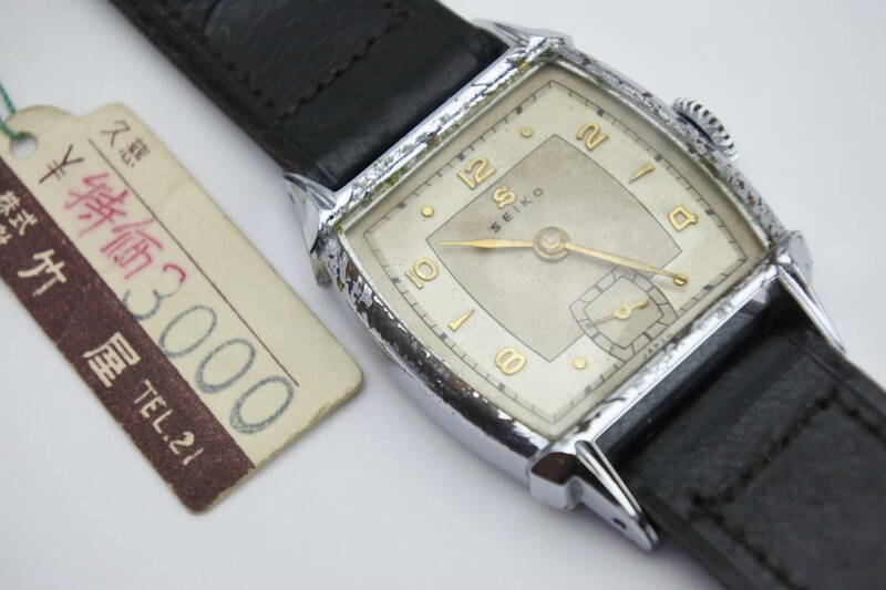 ☆☆☆希少 １９４０年代当時物 精工舎SEIKO（SEIKOSHA）新10A型 バナナムーブメント スモセコ 角形手巻紳士腕時計 お洒落アンティーク品