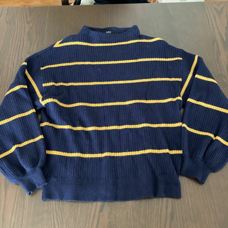 中古　AZUL by moussy レディース　ボトルネックニット　セーター　長袖　ネイビー　サイズL